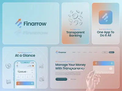 Finarrow Logo & Branding - Banking, Fintech, Credit Card, App UI app bank banking brand identity branding credit card debit design trends 2026 finance fintech glassmorphism growth liquid glass logo money payment startup ui wallet website