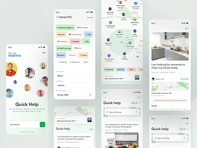 Nearme - Discovery & Community Connection UX/UI Design app design booking branding community app design design trends home services local discovery location app map ui mobile app mobile ui on demand service quick help service app service provider ui ui design ux uxui