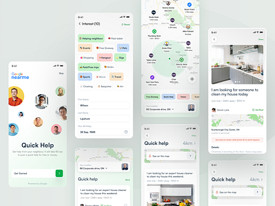 Nearme - Discovery & Community Connection UX/UI Design app design booking branding community app design design trends home services local discovery location app map ui mobile app mobile ui on demand service quick help service app service provider ui ui design ux uxui