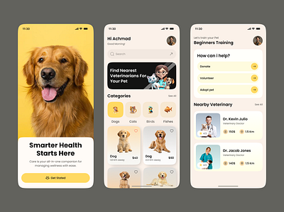 Pet Care Mobile App UI/UX animalcare app dog walking mobile app design mobile app mockup mobile app ui mobile app ui design pet care petapp pethealth petlovers petschedule pettracker uiux