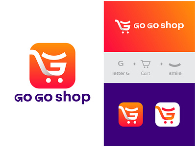 G + cart + smile (online store logo, ecommerce logo) brand identity branding ecommerce ecommerce app ecommerce logo ecommerce shop logo logo design logo designer logodesign modern logo online shopping logo shop logo shopping logo startup