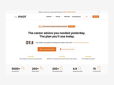 Pivot - Career Change Product Website Re-design app branding design framer illustration india logo mobile nihalgraphics product website ui ux web development webflow website