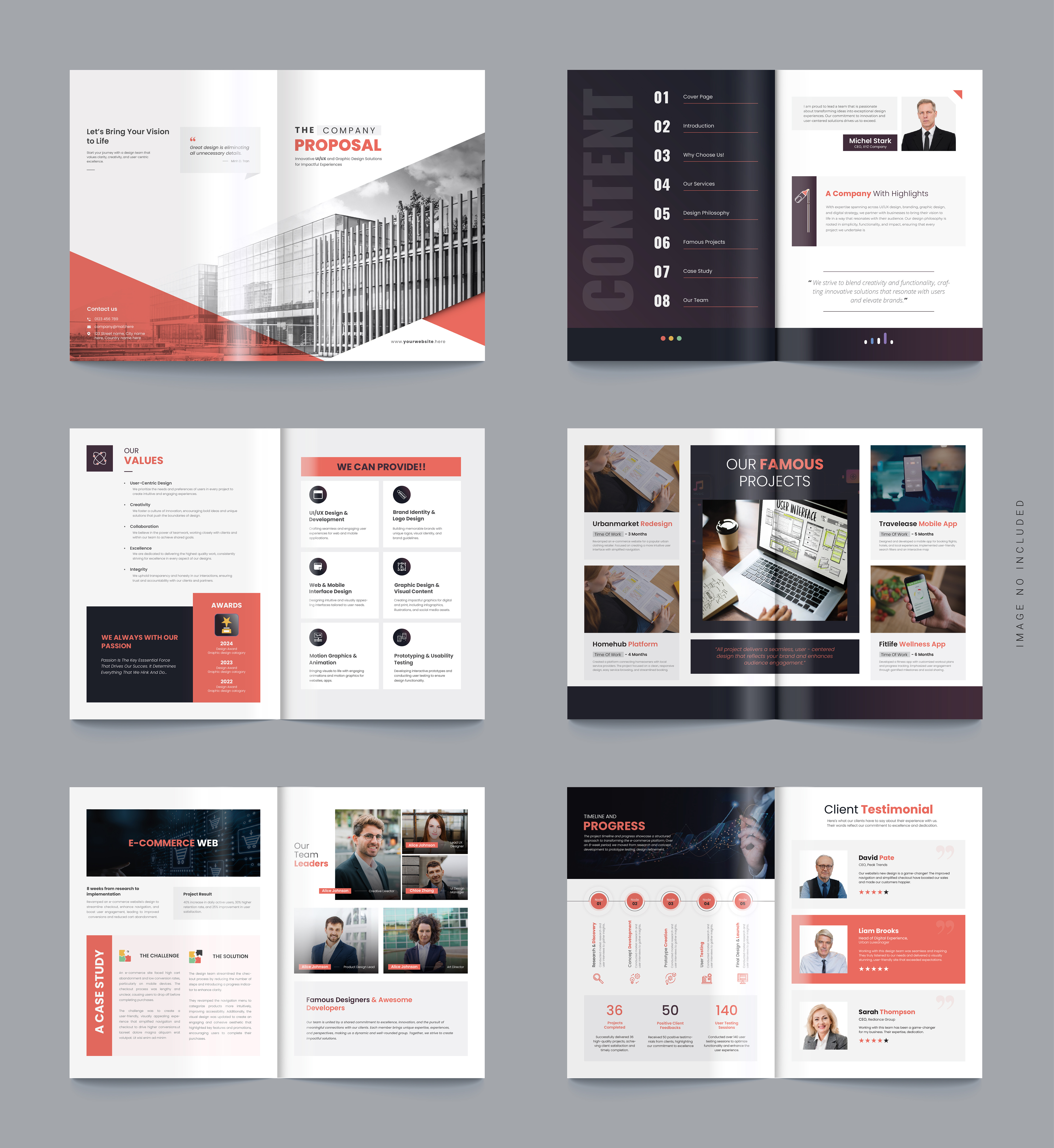 12 Pages UI UX Bifold Brochure Design Template agency brochure bifold brochure business corporate corporate brochure folding brochure graphic design orange print print template profile programmer brochure proposal protfolio ui ux