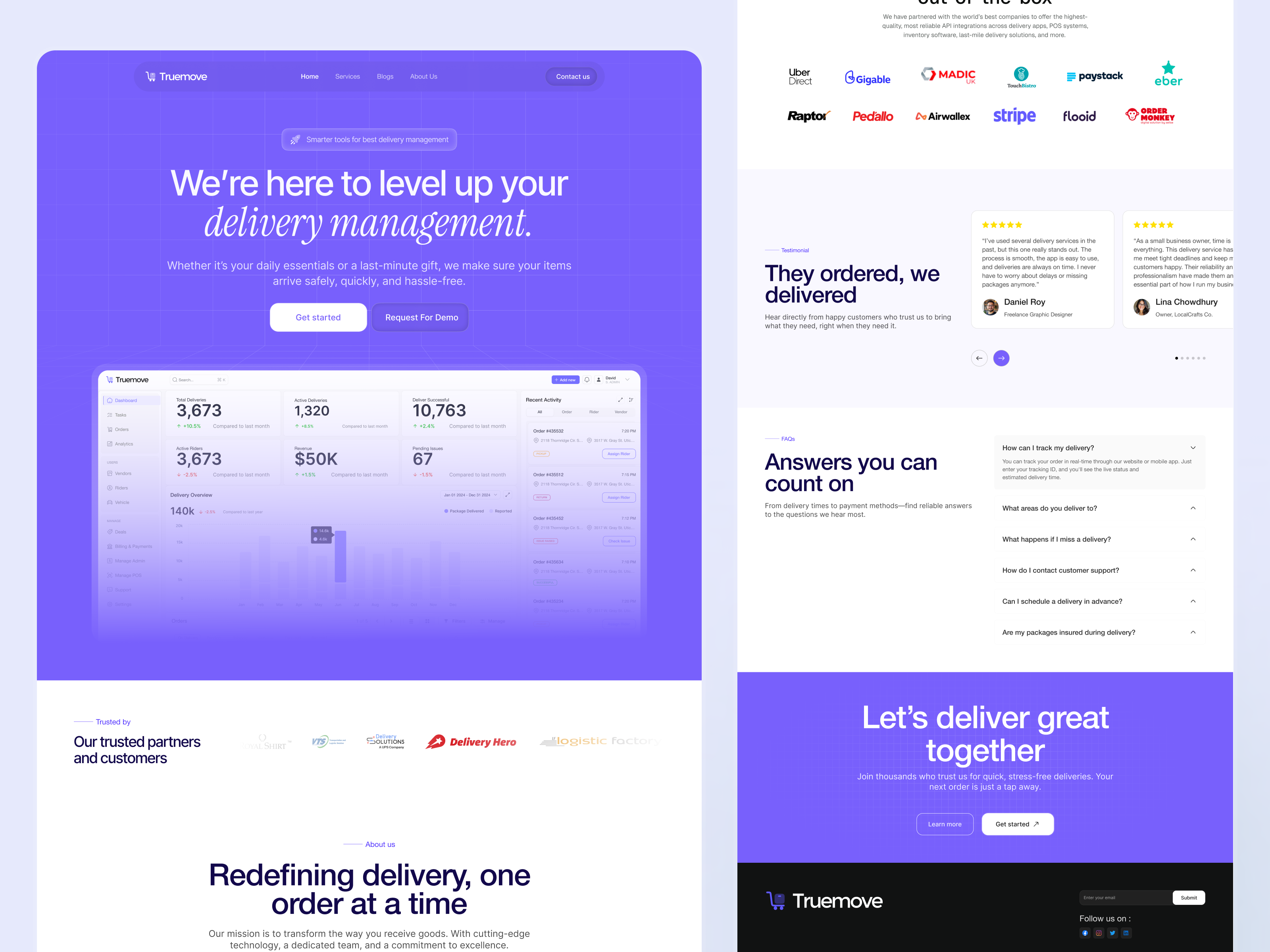 Delivery management SaaS landing page design product service startup ui ux web website