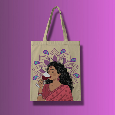 Modern Indian Woman branding desi graphic design hand drawn illustration indian woman pod print on demand tote bag traditional modern woman vector art