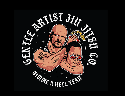 Gentle artist jiu jitsu x Stone cold VS The Rock adobephotosop apparel branding clothing coreldraw design graphic illustration logo procreate smackdown stonecold streetwear therock tshirtdesign ui vector wwf