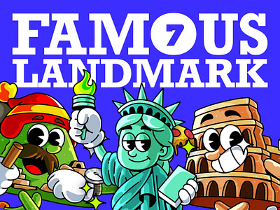7 Famous landmark animation branding cartoon cartoon character creature design graphic design illustration landmark logo procreate retro character ui