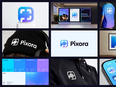 P, frame, arrows - Logo Concept 2 3d ai app app icon arrows bento branding connection editing frame gradient hub identity letter p logo logodesign mark photography platform symbol