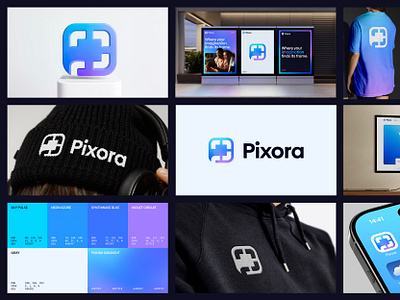 P, frame, arrows - Logo Concept 2 3d ai app app icon arrows bento branding connection editing frame gradient hub identity letter p logo logodesign mark photography platform symbol