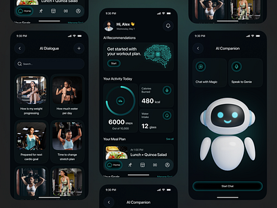 AI Fitness Tracker App ai aiappdesign aifitnesstracker aiinfitness app app design fitnessapp fitnessmotivation healthapp ios mobile mobile app mobile ui smartfitness ui ui design uiux workoutapp