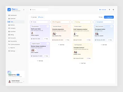Fixolaw - Task Kanban Dashboard fixoria kanban kanban view law firm management management software task task management to do to do list ui ux design web app web application