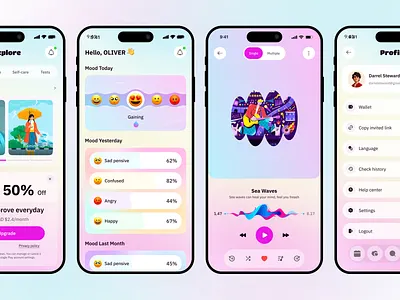 Mood Tracker Mobile App UI Design app design clean illustration ios app mental care app mental health mindfullness app ui mobile mood slider mood tracker stress tracker uiux
