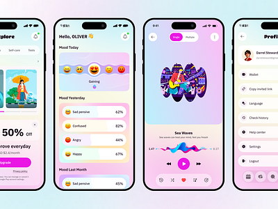 Mood Tracker Mobile App UI Design app design clean illustration ios app mental care app mental health mindfullness app ui mobile mood slider mood tracker stress tracker uiux