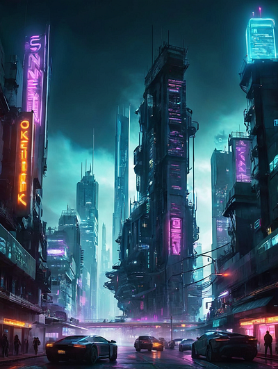 Cyber Streets: The City That Never Sleeps, Los Angeles 2050 2050 city street cyber street digital art futuristic graphic design illustration los angeles
