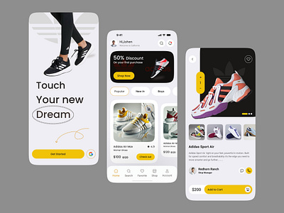 E-commerce Shoe Mobile App adidas app design e commerce fashion iso app mobile app nike online shop online store shoe app shoe app ui shoe mobile app shoe shop shoe store shopping shopping app ui sport sport shoe store ui drsign