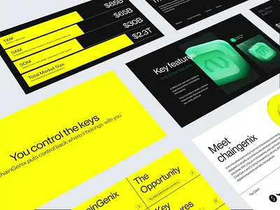 ChainGenix - Blockchain Pitch Deck animation blockchain brand brand identity branding branding ideas chain design graphic design green logo motion graphics pitch deck pitchdeck pitchdeck motion presentation tech vektora web3 yellow