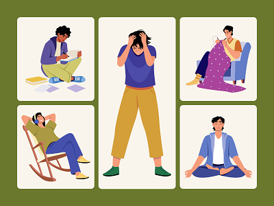 Mental Health Illustration Set anxiety awareness character depression disorders emotions feelings healing illustration mental health mental support mindfulness person psychology self care stress support therapy trauma wellbeing
