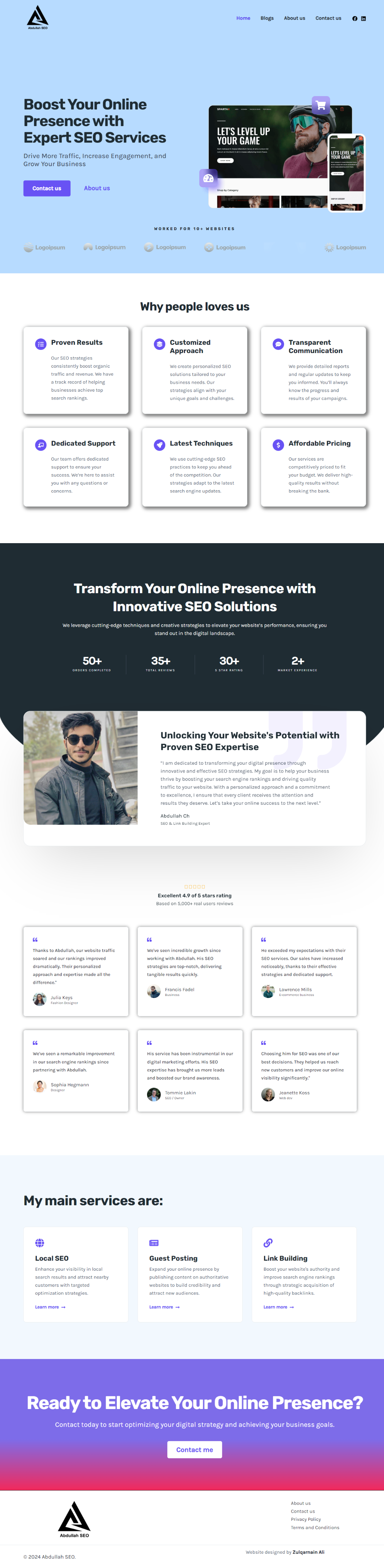 Portfolio Website animation elementor figma homepage landing page portfolio portfolio website seo ui ux web design website wordpress wordpress website zulqarnain ali
