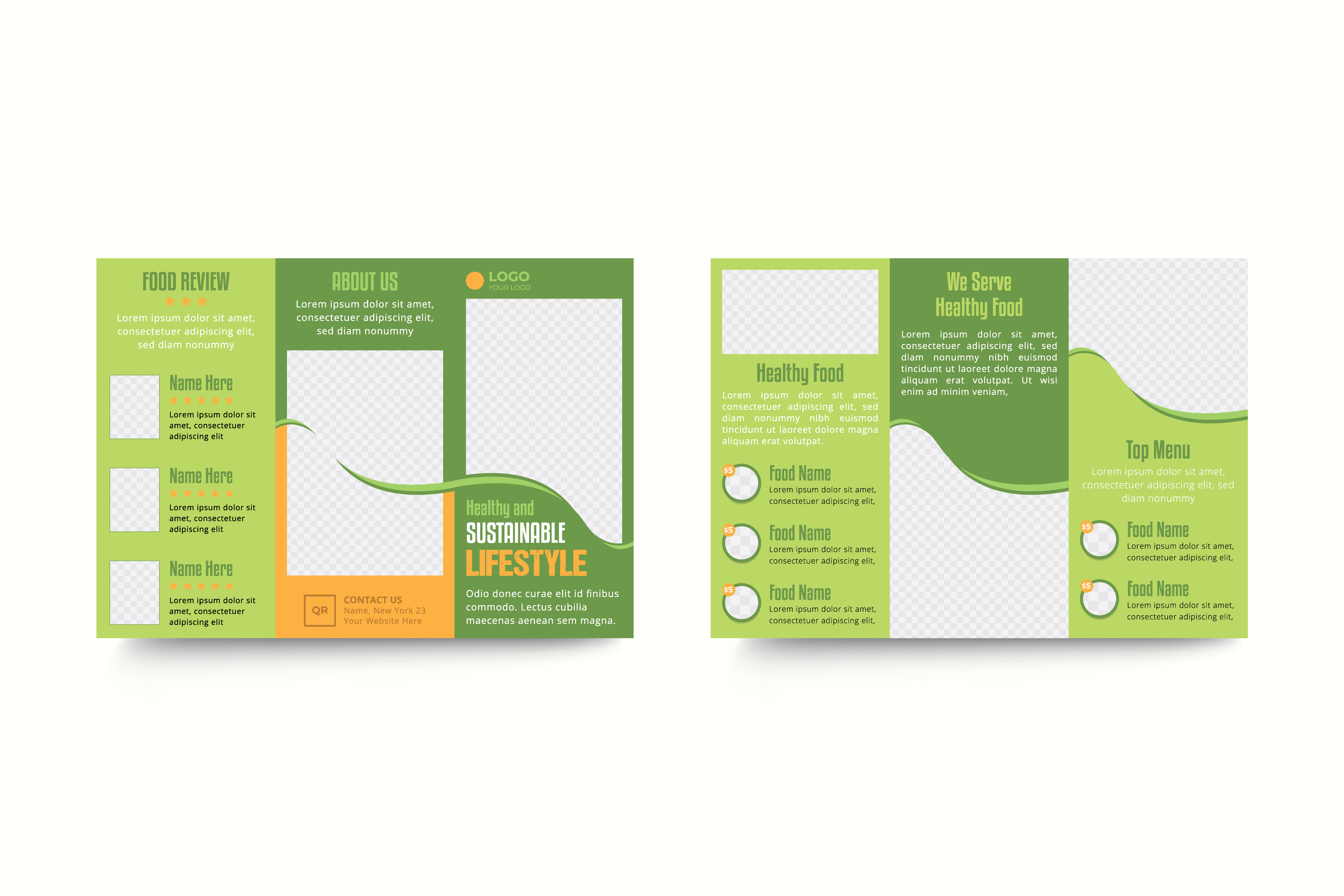 Healthy and sustainable lifestyle trifold brochure menu template printtemplate