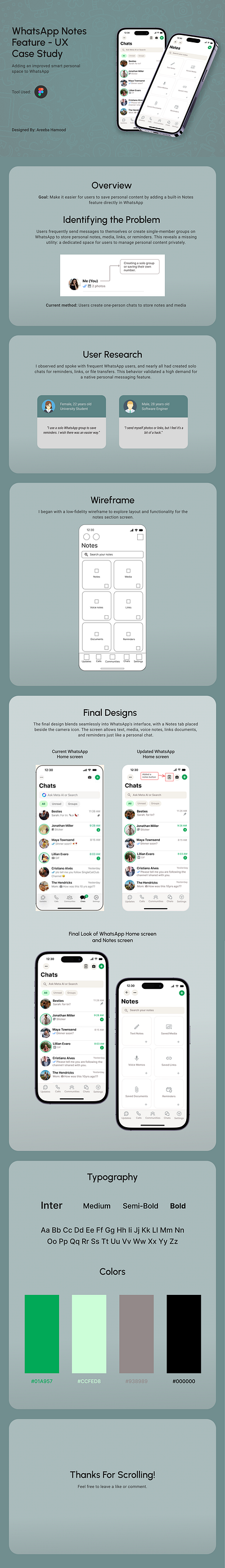 WhatsApp Notes Feature - UX Case Study app casestudy figma mobiledesign productdesign typography ui uiux userexperience ux whatsappui