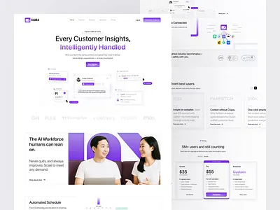 Clara - CRM Landing page ai animation artificial intelligence b2b clean ui crm dipa inhouse homepage interaction landing page modern revenue tracking saas sales sales and marketing start up ui ui design uiux web design