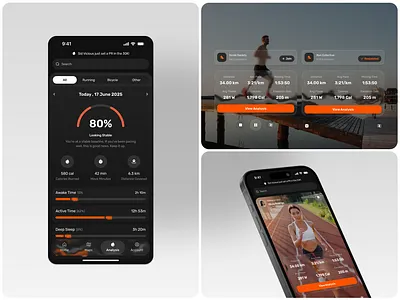 Activity Tracking Apps - Liquid IOS activities analytics apps bycicle challenge chart dark mode excise glass effect glassmorphism gym ios liquid marathon running running app social sharing sport tracker ux