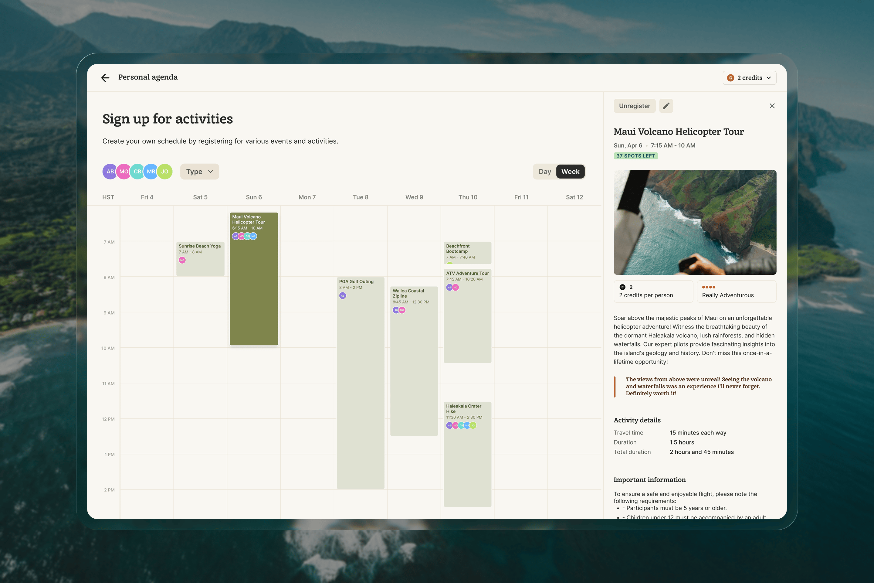 Personal Activity Agenda activities agenda calendar events portal product design registration ui ux web