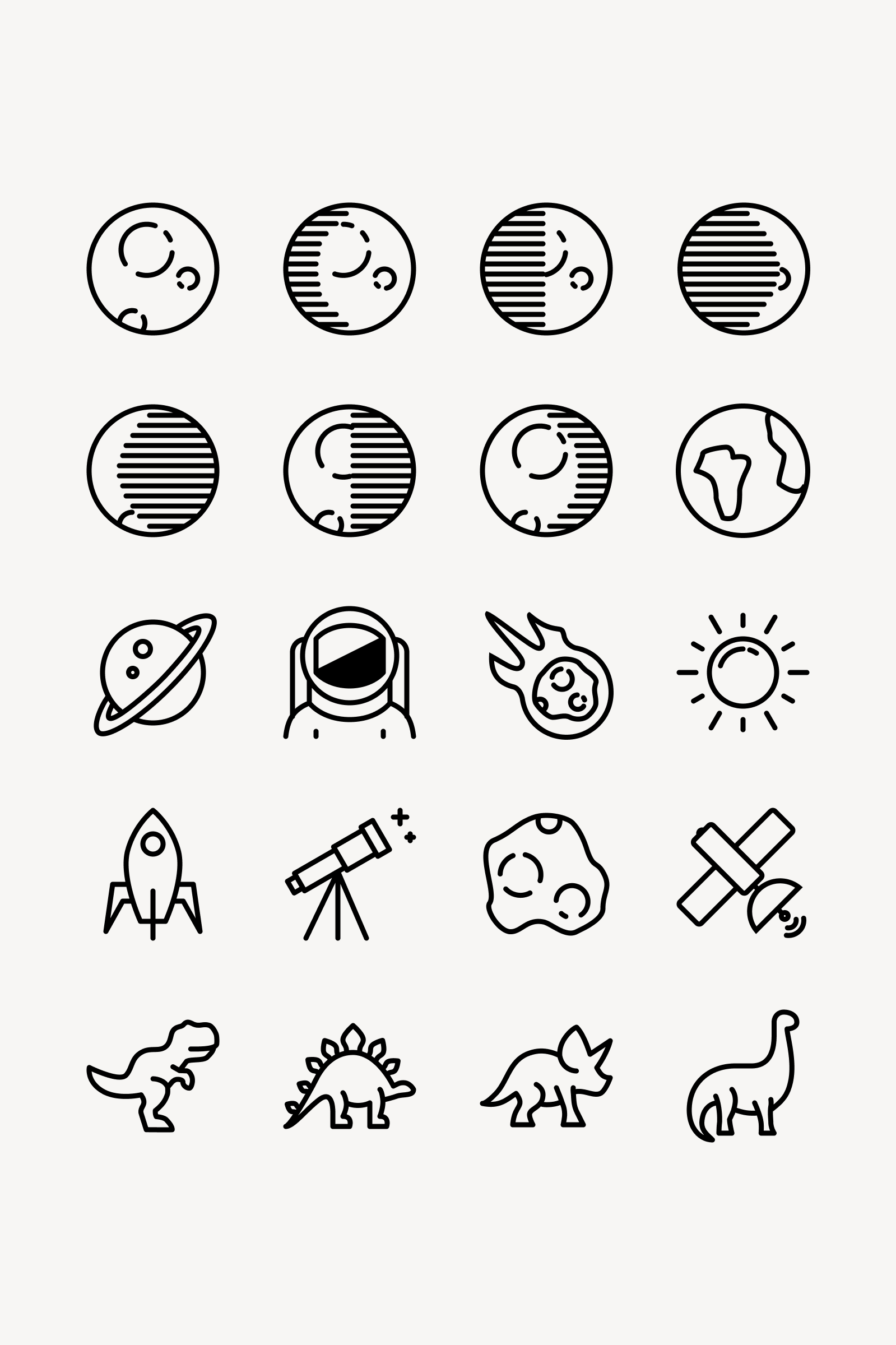 Space Icons astronaut icons illustrations moon planets satellite space sun symbols telescope ui