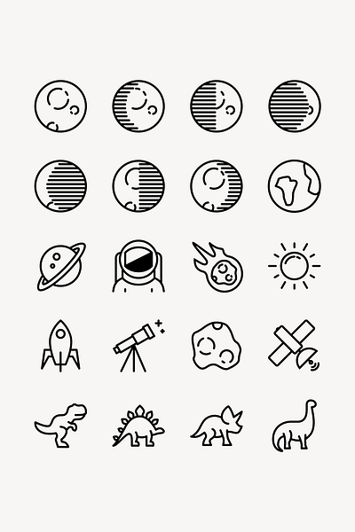 Space Icons astronaut icons illustrations moon planets satellite space sun symbols telescope ui