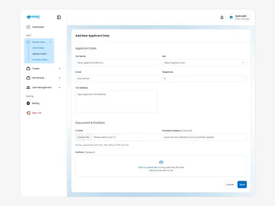 Add New Applicant Form – CRM Admin Panel UI adminpanel applicantform figmadesign formdesign hrdashboard minimaldesign recruitmenttool uidesign uxdesign webappui
