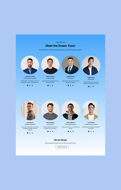 Team section page landing page
