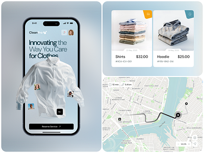 Dashboard Design — Laundry Service App UI 3d ui app design cleaning service dashboard delivery app design ecommerce app interface ios laundry app location map mobile app mobile ui modern design product design service design wardrobe