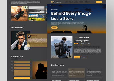 Photography Portfolio Landing Page UI Design cleandesign creativewebdesign darkui figmadesign gallerywebsite landingpagedesign minimalwebdesign modernwebdesign photographerportfolio photographylandingpage photographyportfolio photographyservices photographywebsite portfolioshowcase portfoliowebdesign responsivedesign uiuxdesign uxuidesign visualstorytelling webuidesign