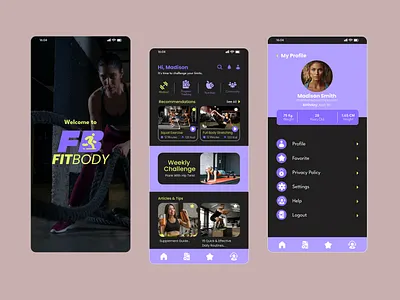 Your Personalized Fitness Companion app design app development daily workout dark mode dashboard design fitness app fitness tracker health and fitness health app lifestyle app mobile app mobile design onboarding screen personal trainer profile screen ui design uiux design user experience user interface workout app