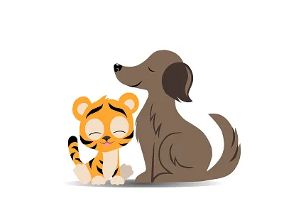 Tiger Cub & Dog – Vector Illustration for Print adobeillustrator branding characterdesign cutedog design graphic design illustration merchillustration mugdesign postcarddesign printdesign tigercub vectorart