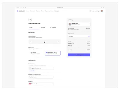 Upgrade your plan — Untitled UI checkout product design settings ui design upgrade user flow user interface