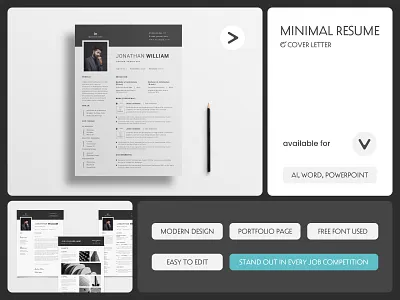 Resume and cover letter with portfolio page cover letter flyer graphic design job search minimal office portfolio print resume template