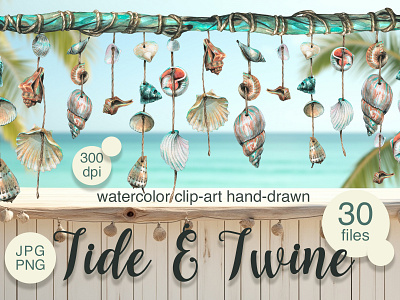 Garland of Shells — Watercolor Nautical Clipart coastal color palette graphic design ui