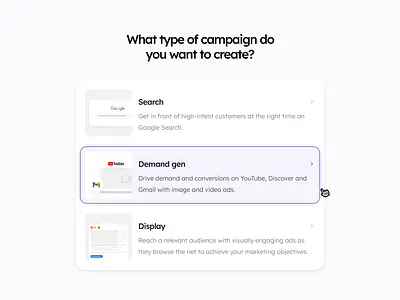 Choose campaign type ads ai campaign choose clean design clicks creative design google ads logo purple selection selector