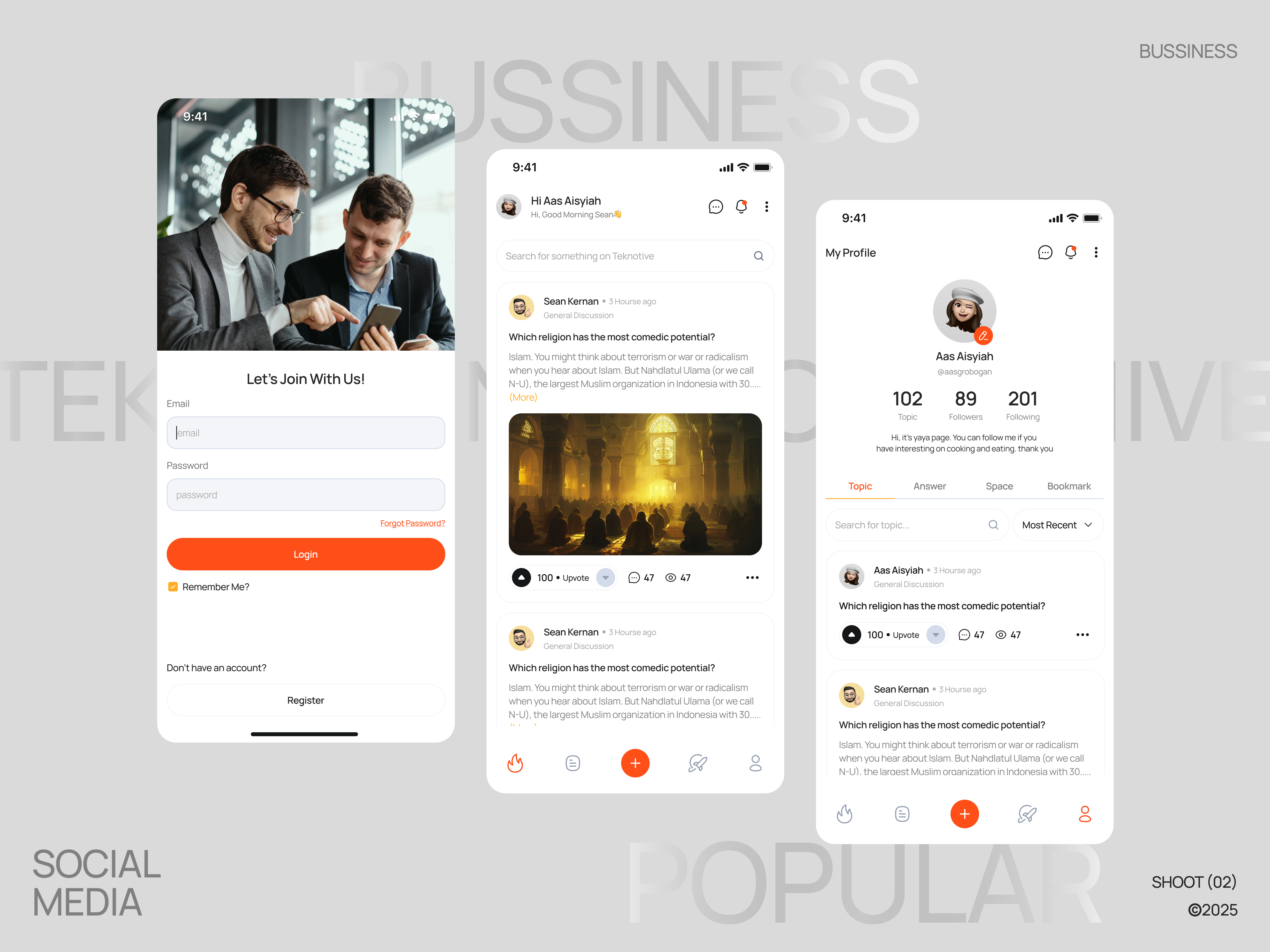Example of Teknotive – Social Media App (Light Mode)