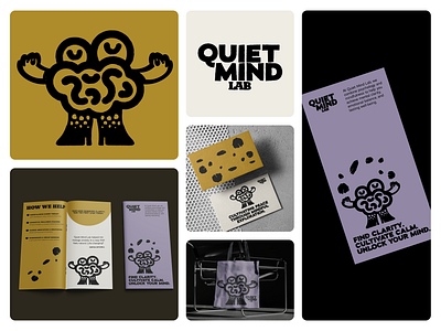 QUIET MIND LAB BRAND IDENTITY brand identity brand identity design branding custom branding custom illustrations design flyer graphic design health illustration logo logo design mascot mascot logo mental mental health mindfulness psychology tote bag wellness