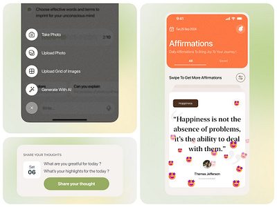Journaling & Mood Tracking UI Kit action menu affirmation calendar journaling app mobile app react ui kit wellness app