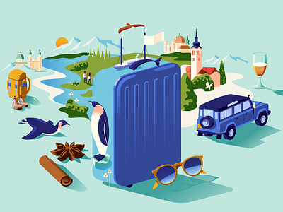 British Airways – High Life Magazine 'Coolcations' quiz city cold conceptual cool climate escape holiday icey luggage penguin travel travelcase winter