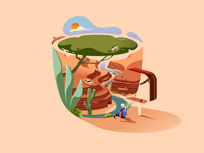 Travel Mug – Desert Canyon cacti canyon conceptual illustration cup desert holiday hot mug scene succulents tea travel