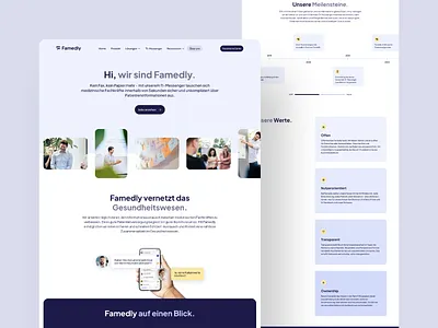 Famedly: About page for SaaS website about page about us health landing page redesign relaunch saas startup ui ux webdesign webflow website