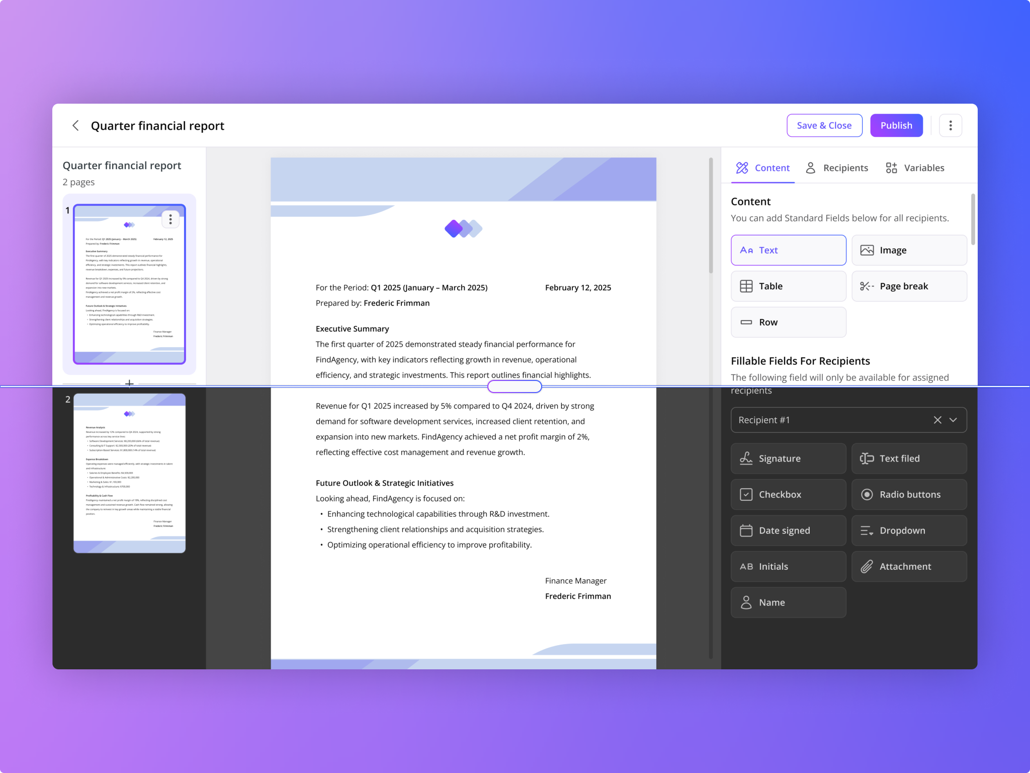 DocBuilder – internal platform for capital funding company business software docbuilder document automation document builder drag and drop esignature productdesign saas tool template editor ui design uiux user interface ux design web app design