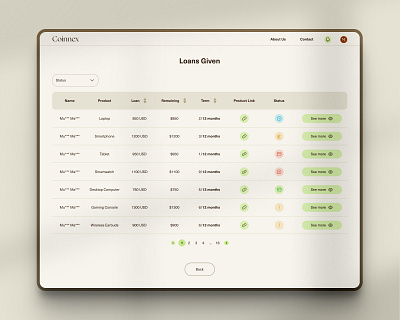 Coinnex UI – 02/03 Table UI cleanui figma filter pager productdesign table ui uidesign ux uxdesign webdesign