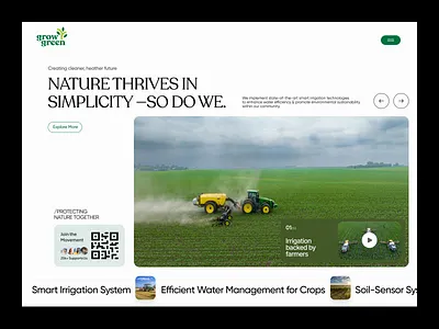 Grow Green - Smart Irrigation & Water Management Website Header agriculture agriculture website agronomy agrotech crops environment farming green website greening header irrigation irrigation web ui nature renewable smart irrigation systems technologies uiux ux water management website