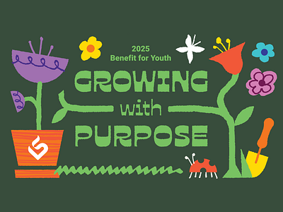 Benefit for Youth - Branding & Illustration benefit branding design event branding flowers garden graphic design growth helping youth illustration logo lss malley design nonprofit playful typography vector