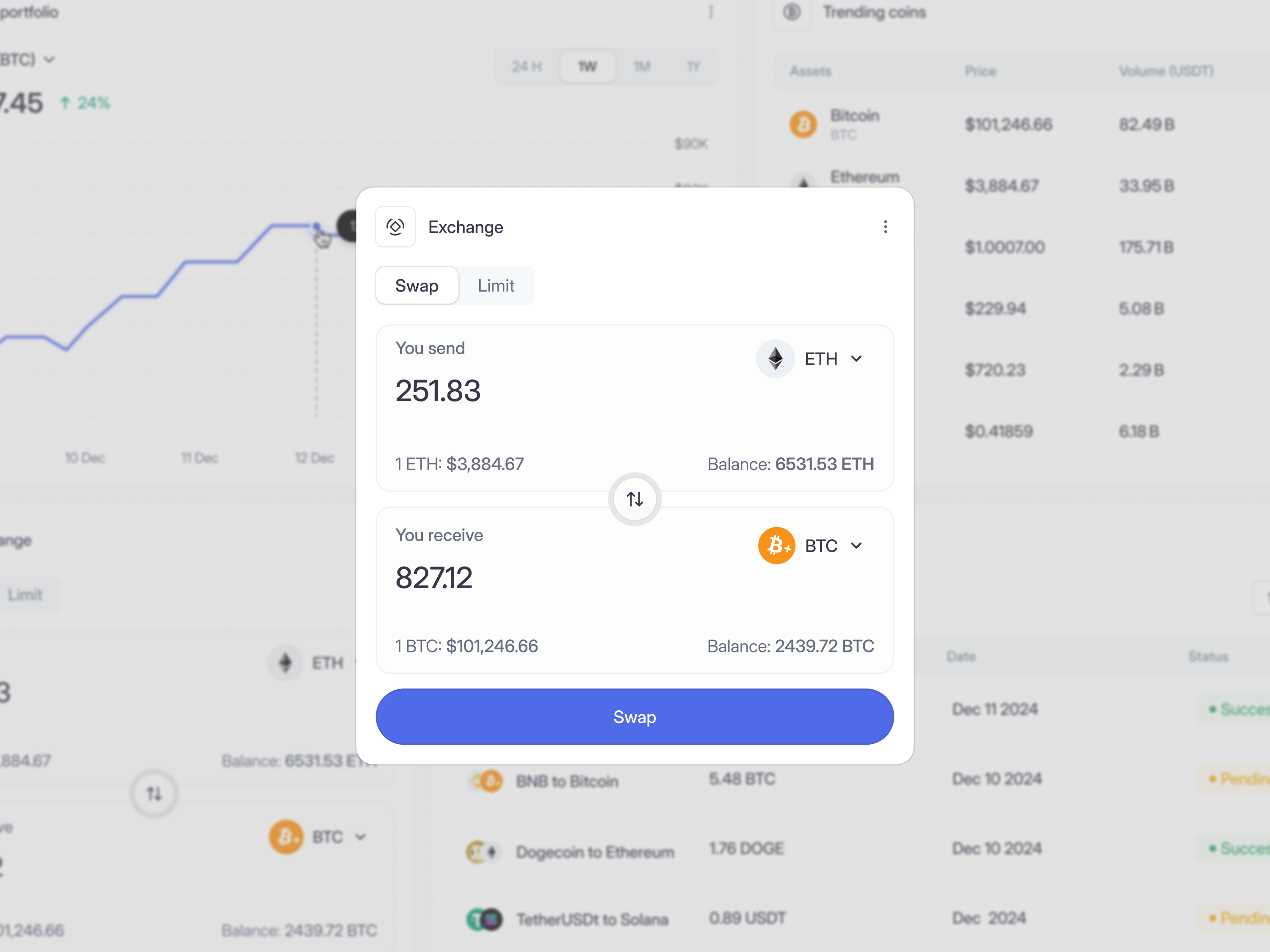 Crypto SaaS Web App Dashboard - Exchange Swap Modal by Keitoto on Dribbble